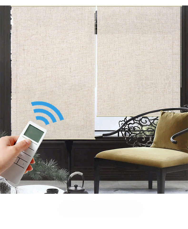 Japanese-style linen-style roller blinds available in three fabrics: light-transmitting, light-blocking, and complete light-blocking. Includes a tension-type front cover. Electric type also available.