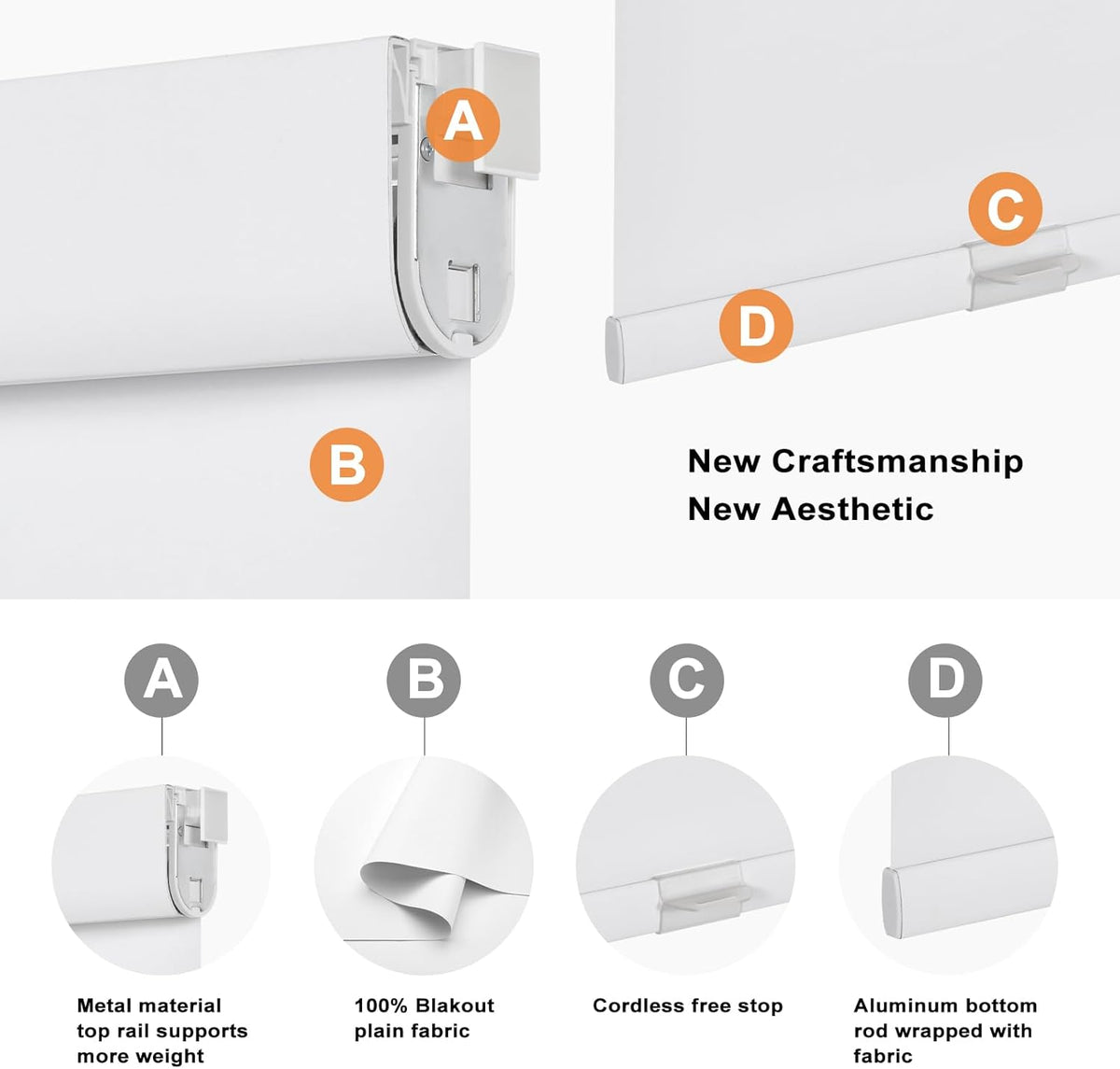 ECO CURTAIN No-Drill Cordless 100% Blackout Roller Shade – Tool-Free, Free-Stop, UV Protection and Insulation