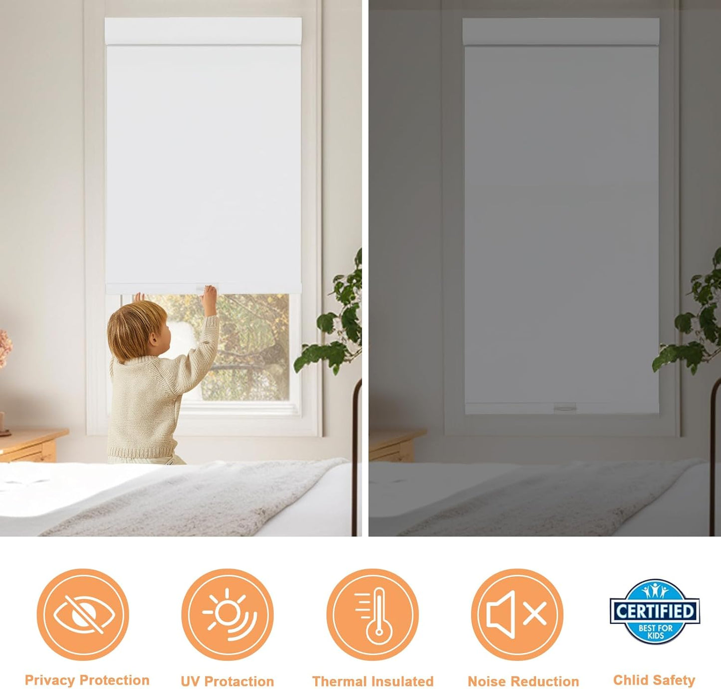 ECO CURTAIN 穴あけ不要・工具不要の100%遮光ロールスクリーン 室内窓用のノードリルロールスクリーン、コードレス自由停止式、UVカット・断熱保温ロールブラインド