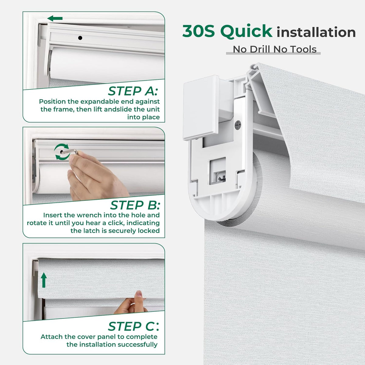 ECO CURTAIN Motorized 100% Blackout Blind with Remote – No-Drill, Tool-Free, Custom Sizes, Optional Gateway for App and Voice Control