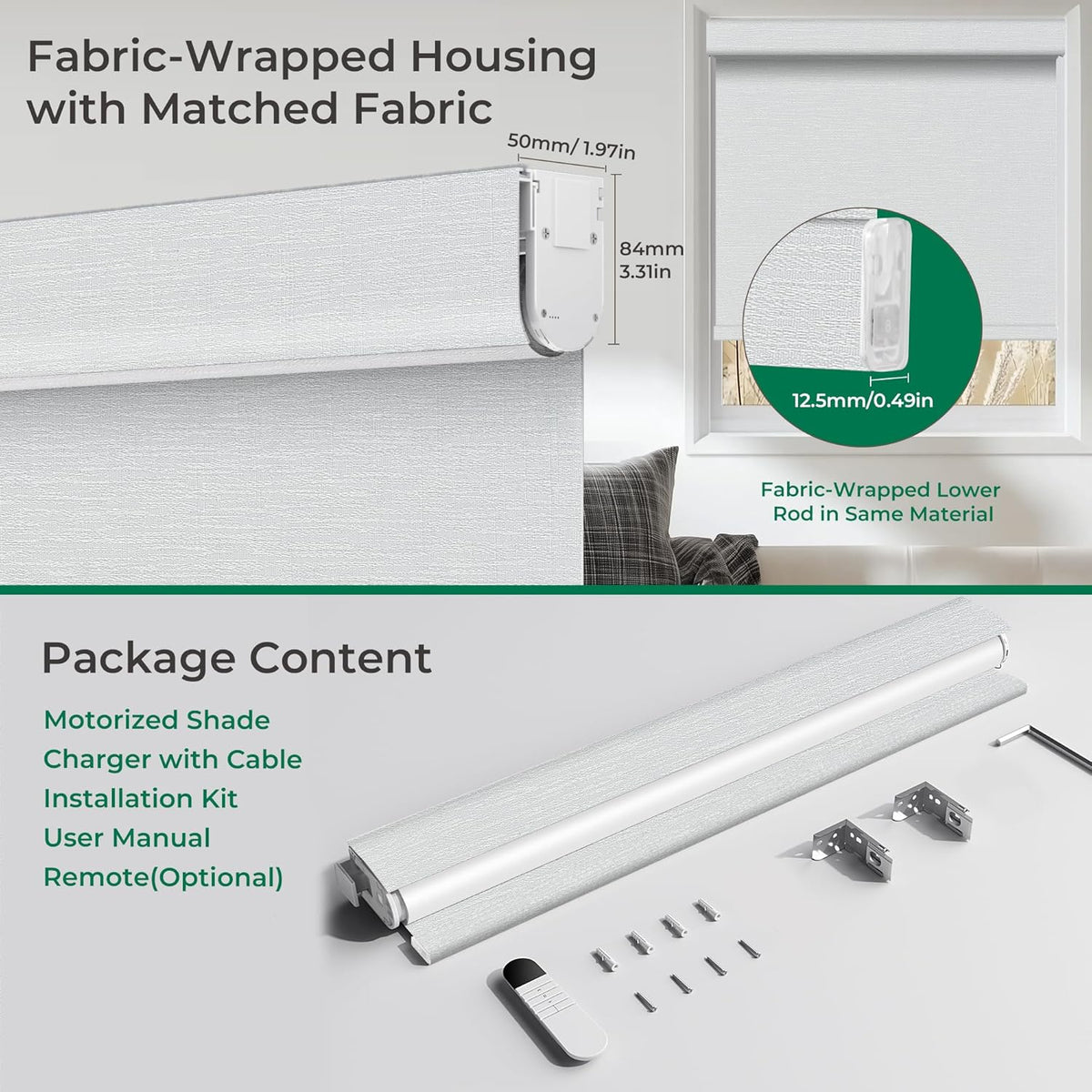 ECO CURTAIN Motorized 100% Blackout Blind with Remote – No-Drill, Tool-Free, Custom Sizes, Optional Gateway for App and Voice Control
