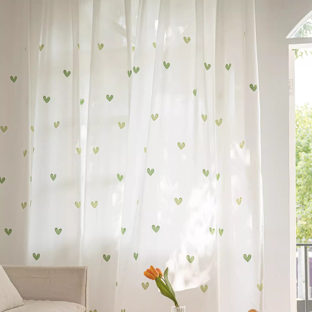 Light-filtering and UV-cut lace curtains, custom size available in 1cm increments DL100001