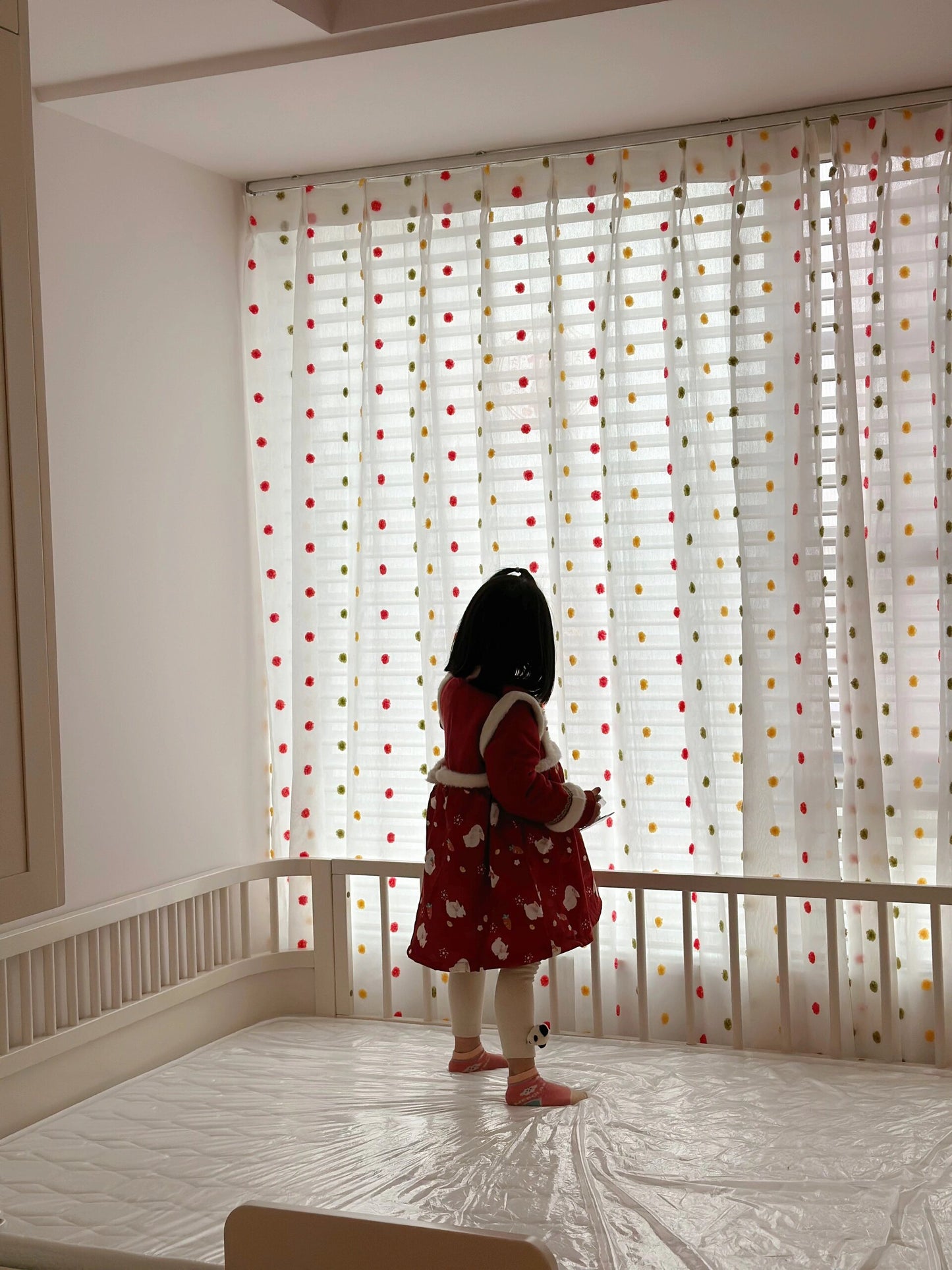 子供向けのジャカード織り半透明ガーゼカーテン、採光とUVカット機能付き  DL256