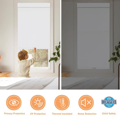 ECO CURTAIN 穴あけ不要・工具不要の100％遮光ロールスクリーン 室内窓用のノードリルロールスクリーン、コードレス自由停止式、UVカット・断熱保温ロールブラインド