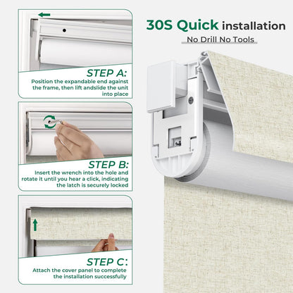 ECO CURTAIN 電動ブラインド（リモコン付属）、穴あけ不要・工具不要の100％遮光スマートブラインド。 各種窓に対応し、自動昇降が可能で、サイズオーダーにも対応しております。 ゲートウェイを追加することで、スマホ操作・タイマー設定・遠隔操作・音声操作にも対応可能です。 カラー：遮光リネン色