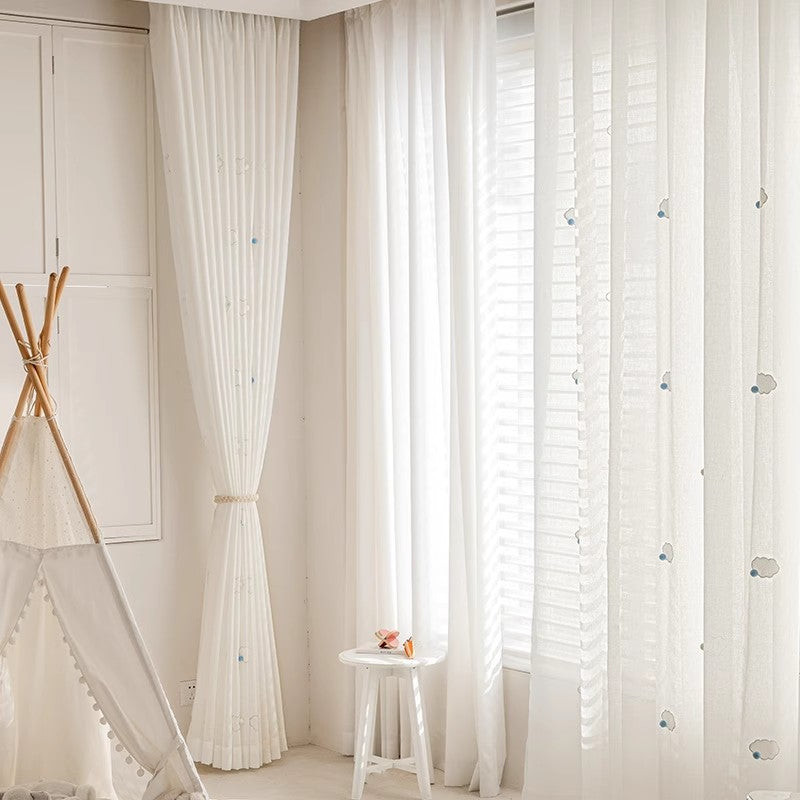 キッズ向けカートゥーン風 雲モチーフ レース シームレスカーテン 861590306049