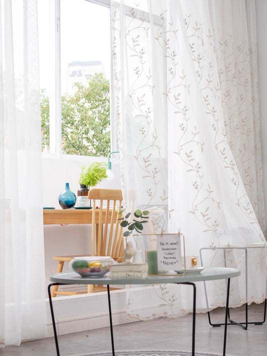 フレンチテイスト 葉柄刺繍 レースカーテン 採光タイプ 641120329242