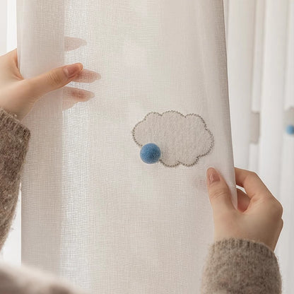 キッズ向けカートゥーン風 雲モチーフ レース シームレスカーテン 861590306049