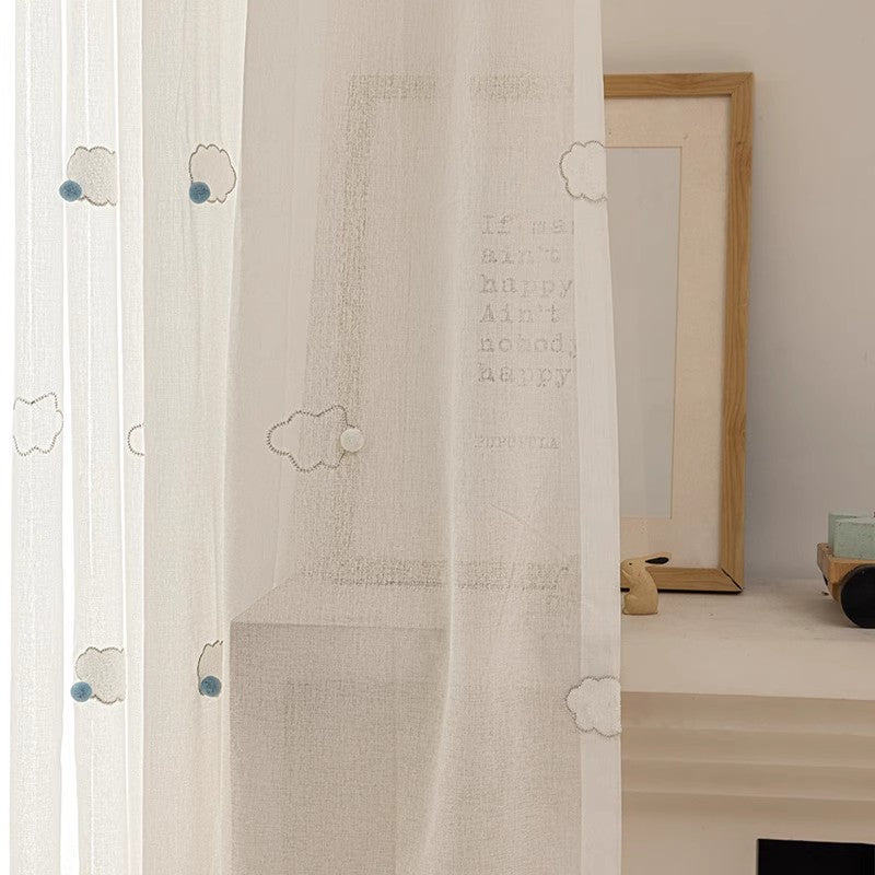 キッズ向けカートゥーン風 雲モチーフ レース シームレスカーテン 861590306049