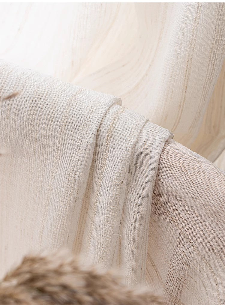 和風ストライプのシンプルスタイルのボイルレースカーテン、リネン素材のような風合いで、1cm単位でサイズオーダー可能なレースカーテン  576750911088