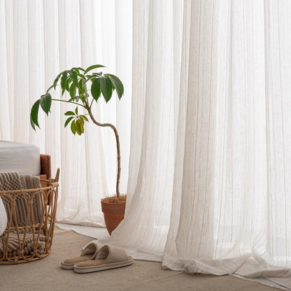 和風ストライプのシンプルスタイルのボイルレースカーテン、リネン素材のような風合いで、1cm単位でサイズオーダー可能なレースカーテン  576750911088